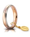 Fede Nuziale Unoaerre Comoda in Oro Rosa e Bianco 4 mm con Diamante