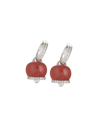 Chantecler medium earrings in white gold, diamonds and red coral