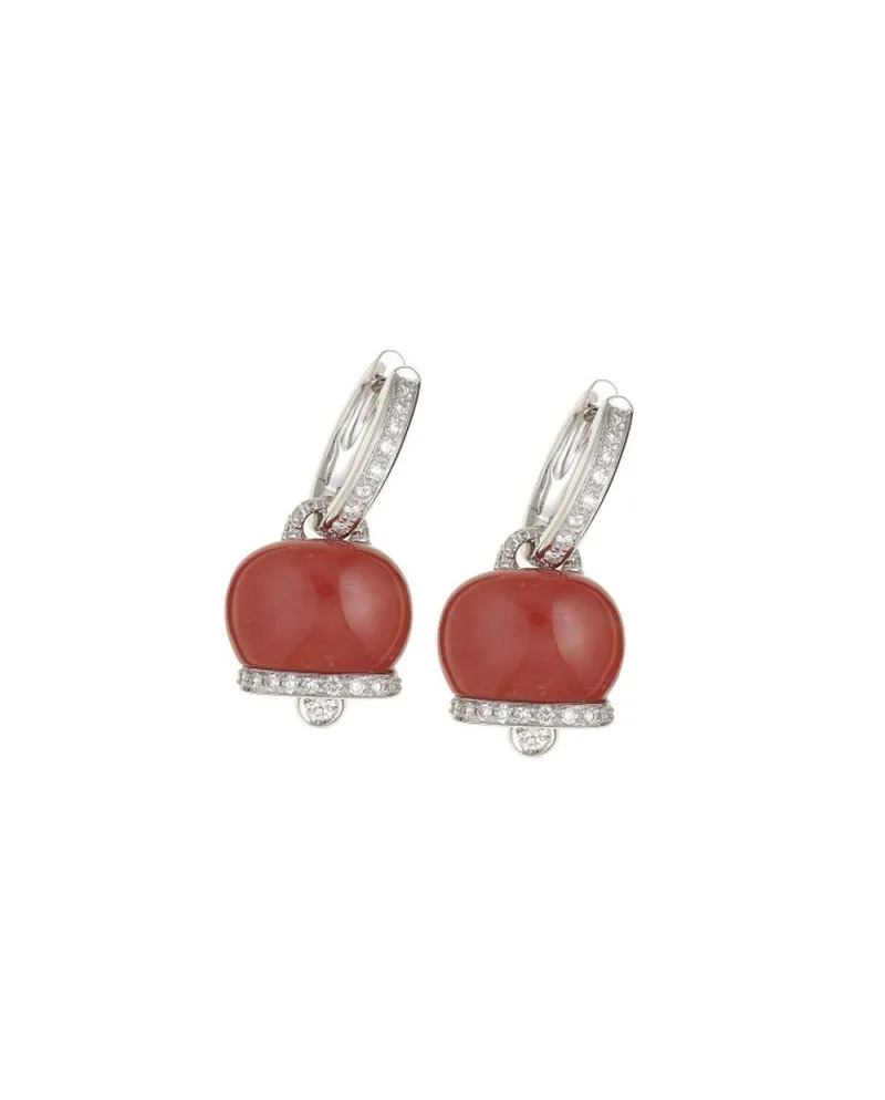 Boucles d'oreilles Chantecler moyennes en or blanc, diamants et corail rouge