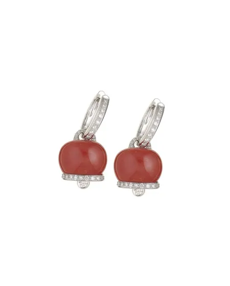 Orecchini medi Chantecler in oro bianco diamanti e Corallo Rosso