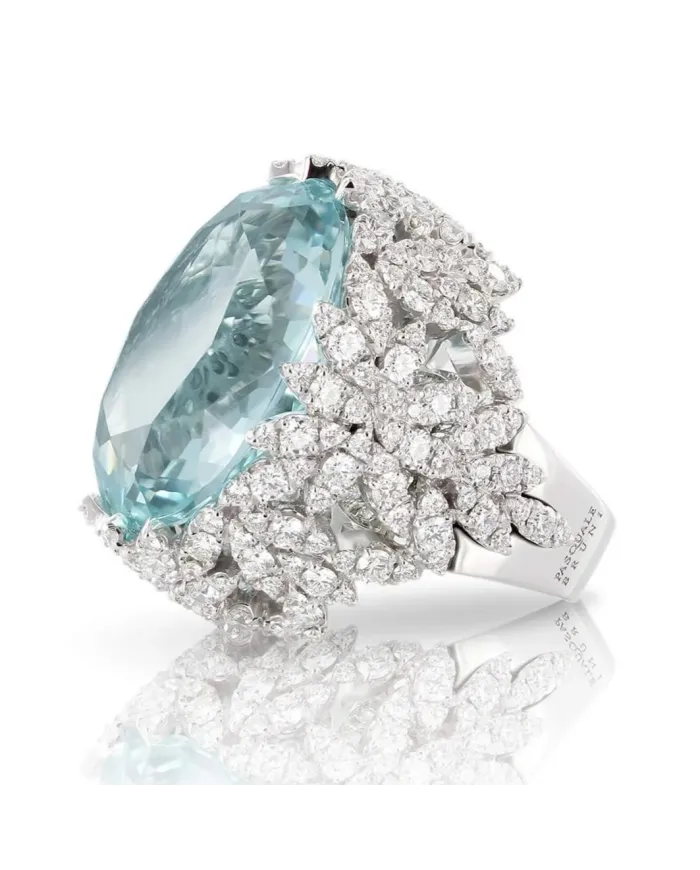 Anello Pasquale Bruni Ghirlanda in Oro Bianco con Acquamarina e Diamanti