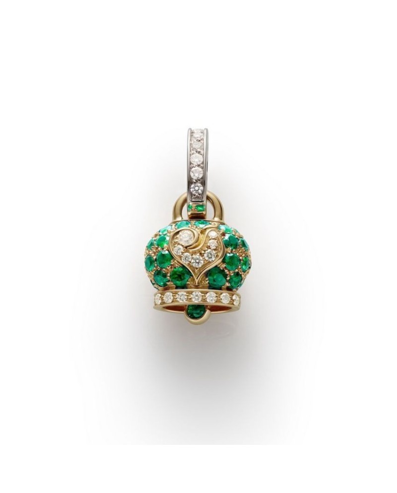 Petit pendentif Chantecler Campanella en or, émeraudes et diamants
