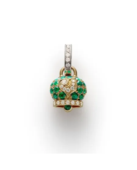 Ciondolo Chantecler Campanella piccola in oro smeraldi e diamanti