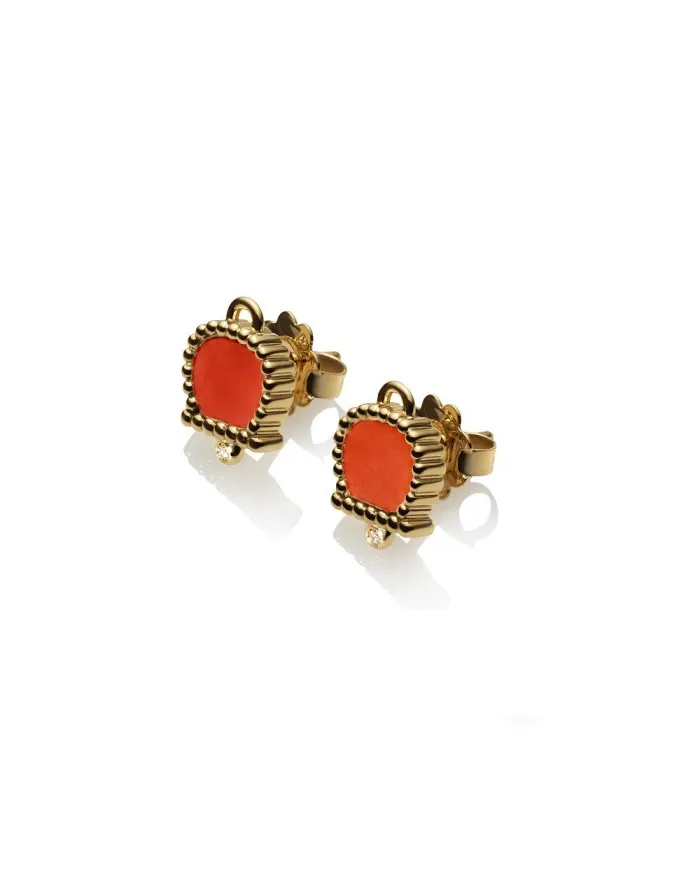 Chantecler Anima 70 gold stud earrings with coral bell