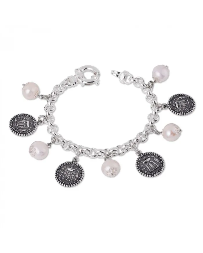 Gerardo Sacco Bracelet in Silver with Pearls and Coins