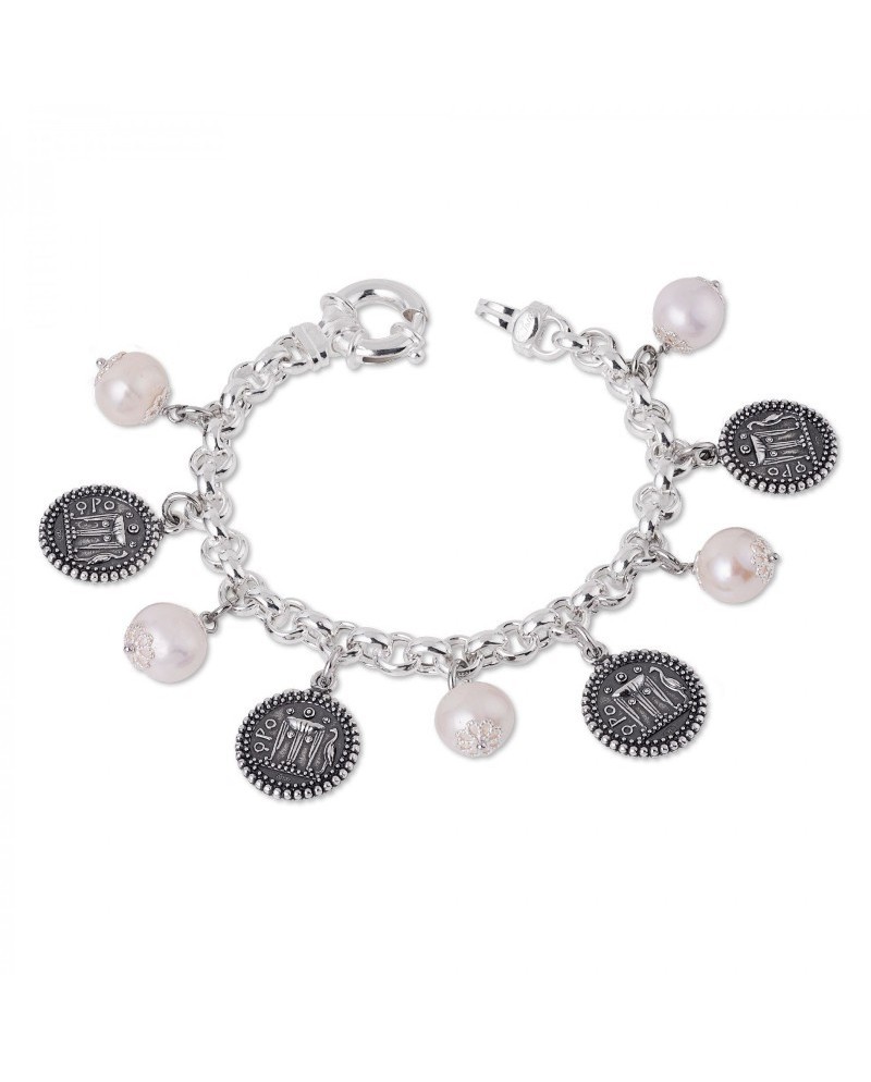 Bracciale Gerardo Sacco in Argento con Perle e Monete