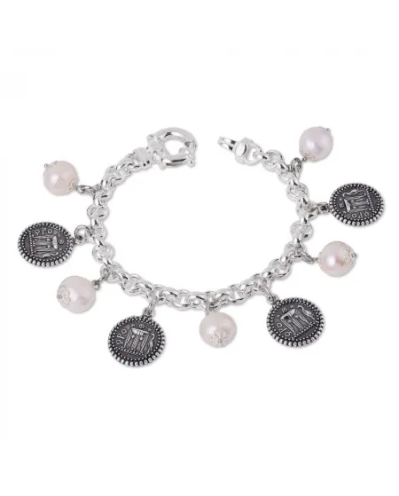 Gerardo Sacco Bracelet in Silver with Pearls and Coins