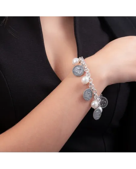Bracciale Gerardo Sacco in Argento con Perle e Monete