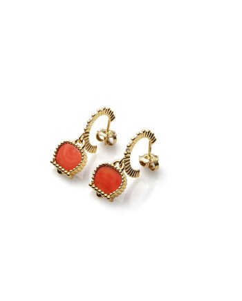 Boucles d'oreilles créoles Chantecler Anima 70 en or jaune, corail et diamants