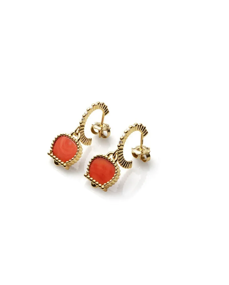 Boucles d'oreilles créoles Chantecler Anima 70 en or jaune, corail et diamants