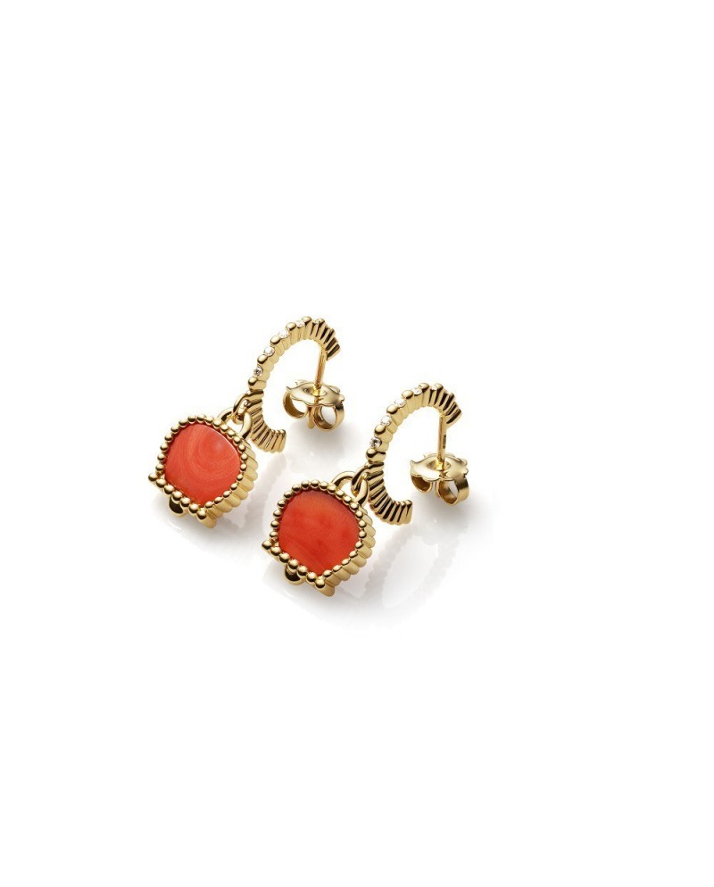 Chantecler Anima 70 hoop earrings in yellow gold, coral and diamonds
