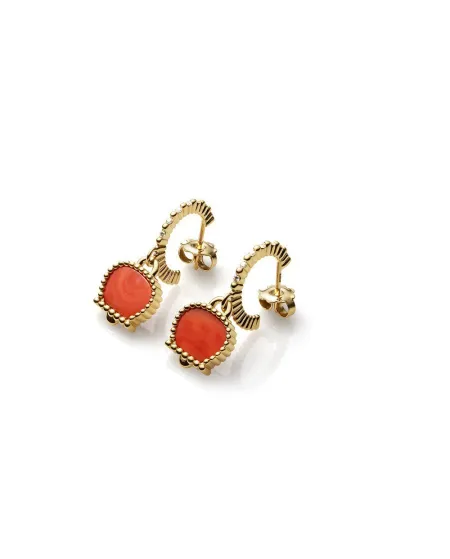 Chantecler Anima 70 hoop earrings in yellow gold, coral and diamonds