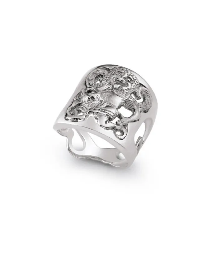 Gerardo Sacco Silver Band Ring with Gorgon