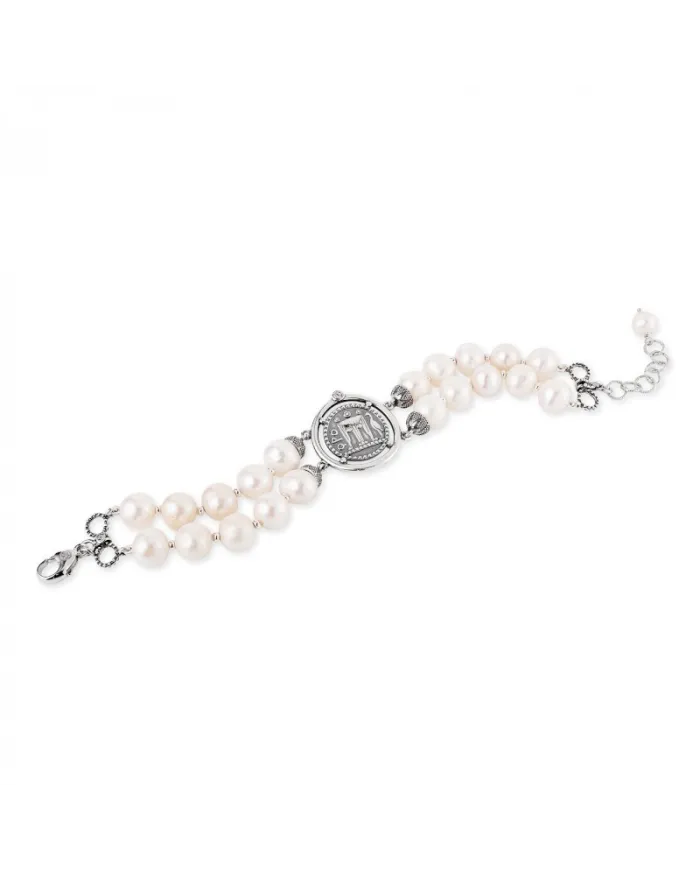 Bracciale Gerardo Sacco in Argento con Perle e Moneta