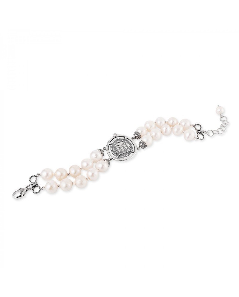 Gerardo Sacco Bracelet in Silver with Pearls and Coin