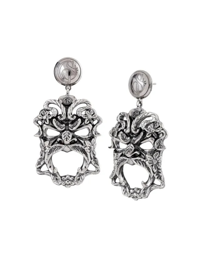 Gerardo Sacco Silver Masks Pendant Earrings
