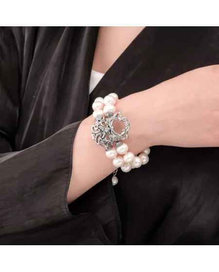 Bracciale Gerardo Sacco in Argento con Perle e Maschera