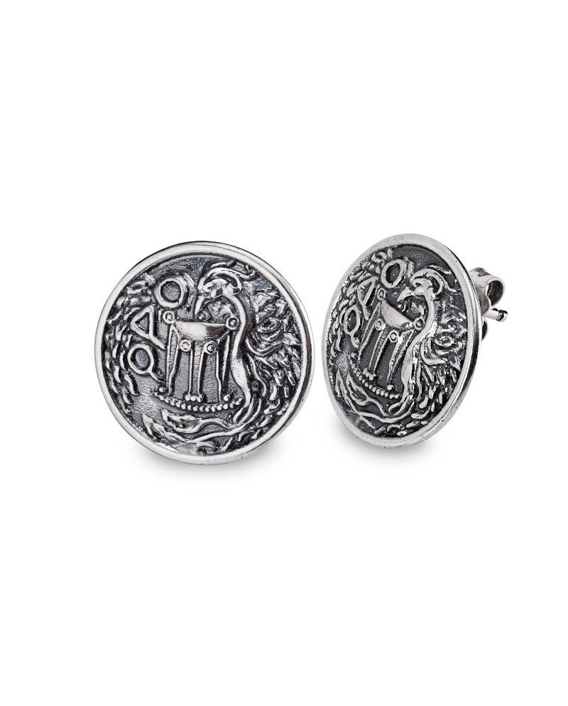 Gerardo Sacco Silver Earrings "Rinascita" with Tripod and Phoenix