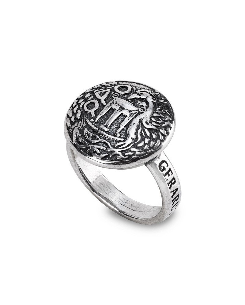 Anello Gerardo Sacco in Argento "Rinascita" con Tripode e Araba Fenice