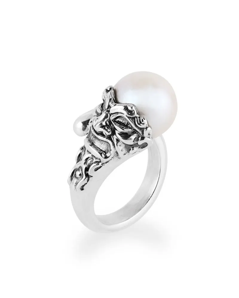 Bague Contrariè Gerardo Sacco en argent avec perle et masque