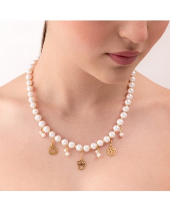 Gerardo Sacco Necklace with Pearls and Silver Pendants
