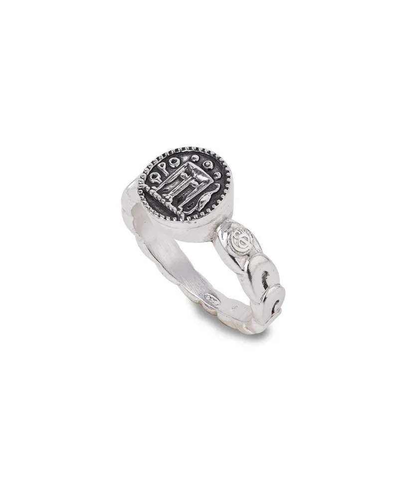 Anello Gerardo Sacco in Argento con Moneta Centrale e Greca