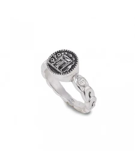 Anello Gerardo Sacco in Argento con Moneta Centrale e Greca