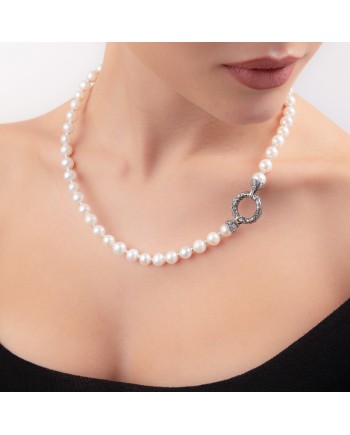 Gerardo Sacco Pearl Necklace with Silver Clasp