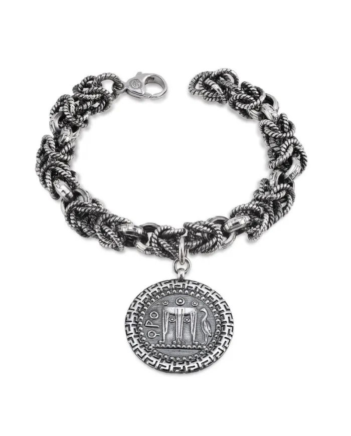 Gerardo Sacco Bracelet in Burnished Silver with Coin