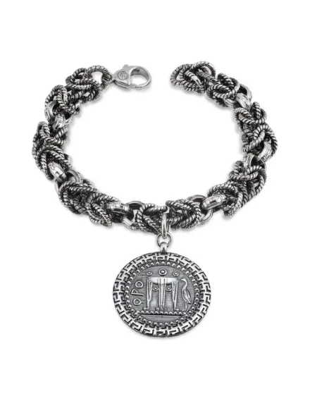 Bracciale Gerardo Sacco in Argento Brunito con Moneta