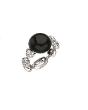 Anello Chantecler Bon Bon in oro bianco,diamanti e onice nera