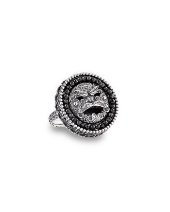 Anello Gerardo Sacco in Argento con Maschera e Pietre Nere