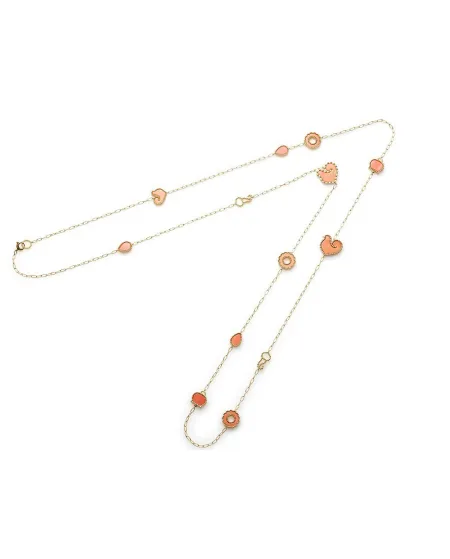 Collier long Chatecler Anima 70 en or jaune, corail et diamants