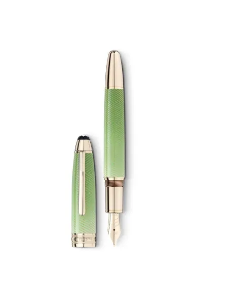 Penna Stilografica Montblanc Meisterstuck Calligraphy Solitaire Celadon Dégradé con Pennino Ricurvo