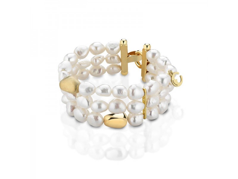 Bracciale Coscia 3 file di perle con chiusura in argento dorato Le Lune Glamour