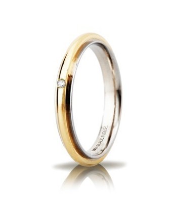 Fede Nuziale Unoaerre Andromeda "Slim" in Oro Bicolore con Diamante 4 mm