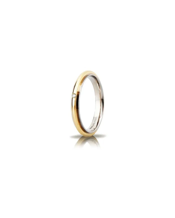 Unoaerre Andromeda "Slim" Wedding Ring in Two-Tone Gold with 4 mm Diamond
