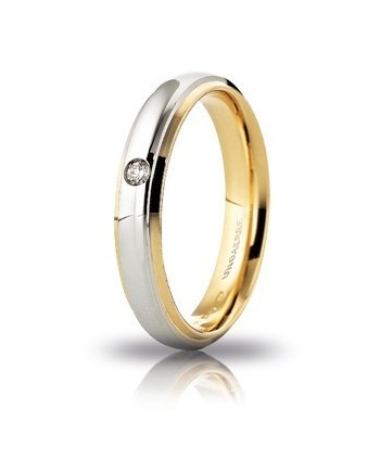 Fede Nuziale Unoaerre Cassiopea Slim in Oro Bicolore 4 mm con Diamante