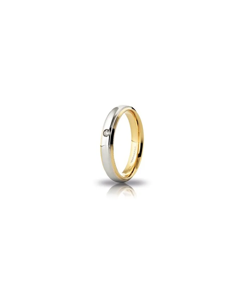 Fede Nuziale Unoaerre Cassiopea Slim in Oro Bicolore 4 mm con Diamante