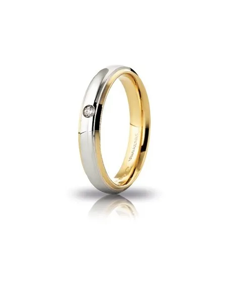 Fede Nuziale Unoaerre Cassiopea Slim in Oro Bicolore 4 mm con Diamante