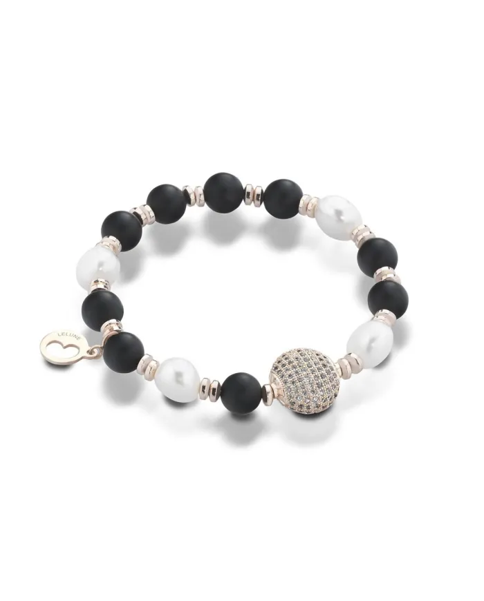 Bracelet élastique Coscia en argent rose avec perles, hématite et onyx