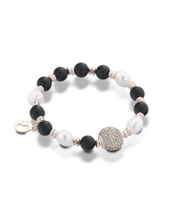 Coscia elastic bracelet in pink silver with pearls, hematite and onyx