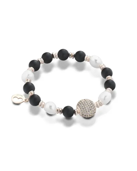 Bracelet élastique Coscia en argent rose avec perles, hématite et onyx