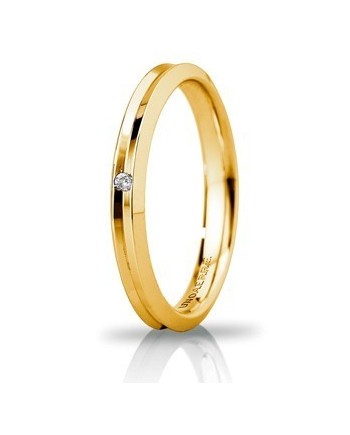 Fede Nuziale Unoaerre Corona Slim in Oro Giallo 3 mm con Diamante