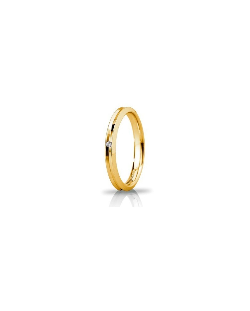 Unoaerre Corona Slim Wedding Ring in Yellow Gold 3 mm with Diamond