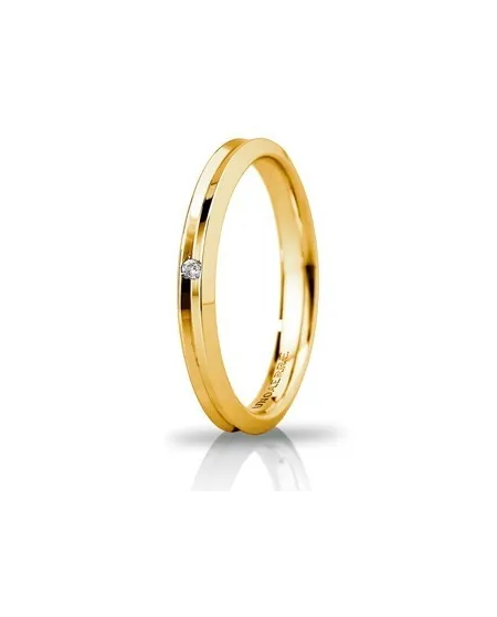Unoaerre Corona Slim Wedding Ring in Yellow Gold 3 mm with Diamond