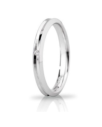 Fede Nuziale Unoaerre Corona Slim in Oro Bianco 3 mm con Diamante