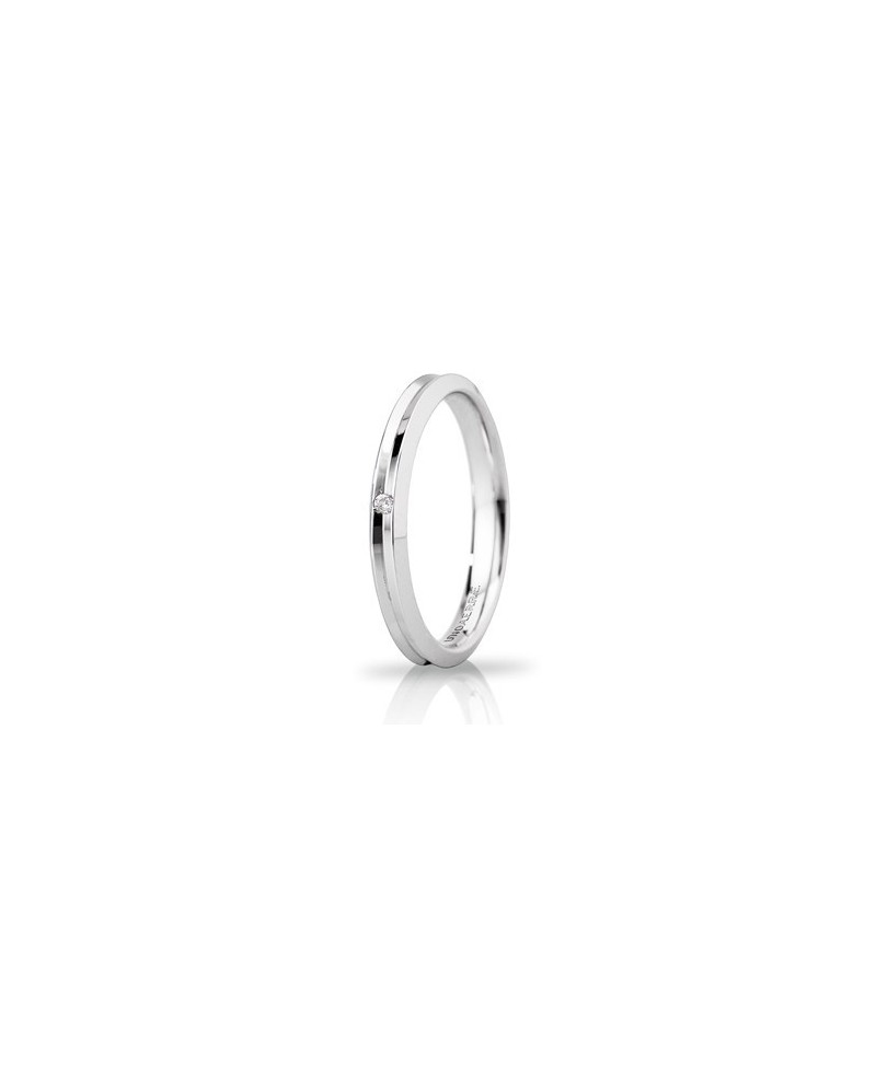 Unoaerre Corona Slim Wedding Ring in 3 mm White Gold with Diamond
