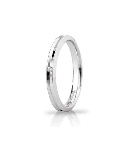 Unoaerre Corona Slim Wedding Ring in 3 mm White Gold with Diamond