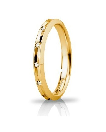 Unoaerre Corona Slim Wedding Ring in Yellow Gold 3 mm with Diamonds